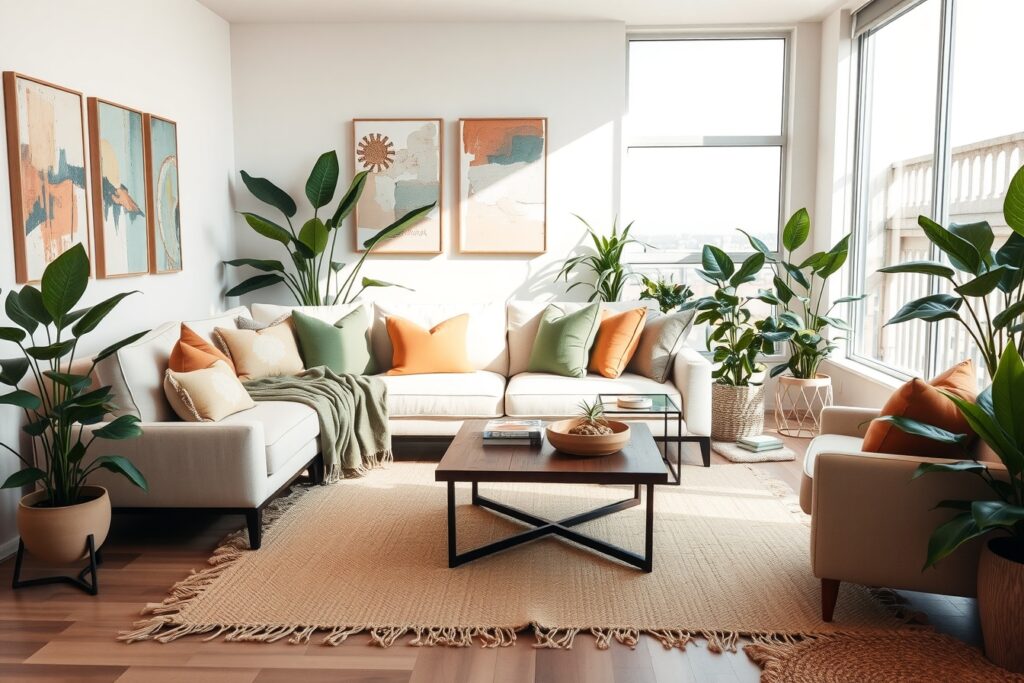 Modern Living Room with Cozy Atmosphere – free AI stock image