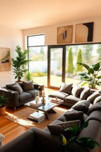 Modern Living Room with Cozy Atmosphere – free AI stock image