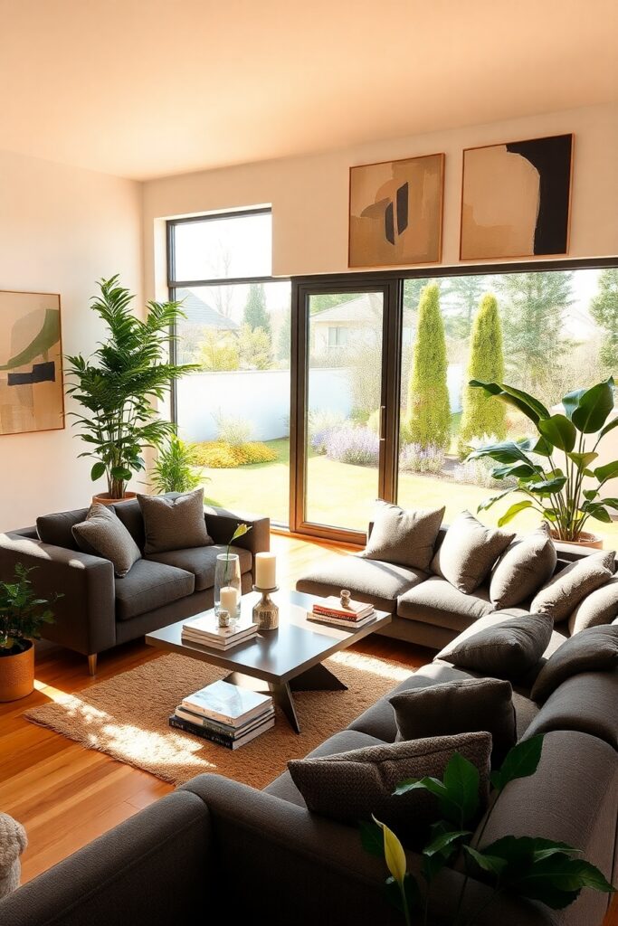 Modern Living Room with Cozy Atmosphere – free AI stock image