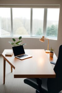 Modern Minimalist Home Office Setup – free AI stock image