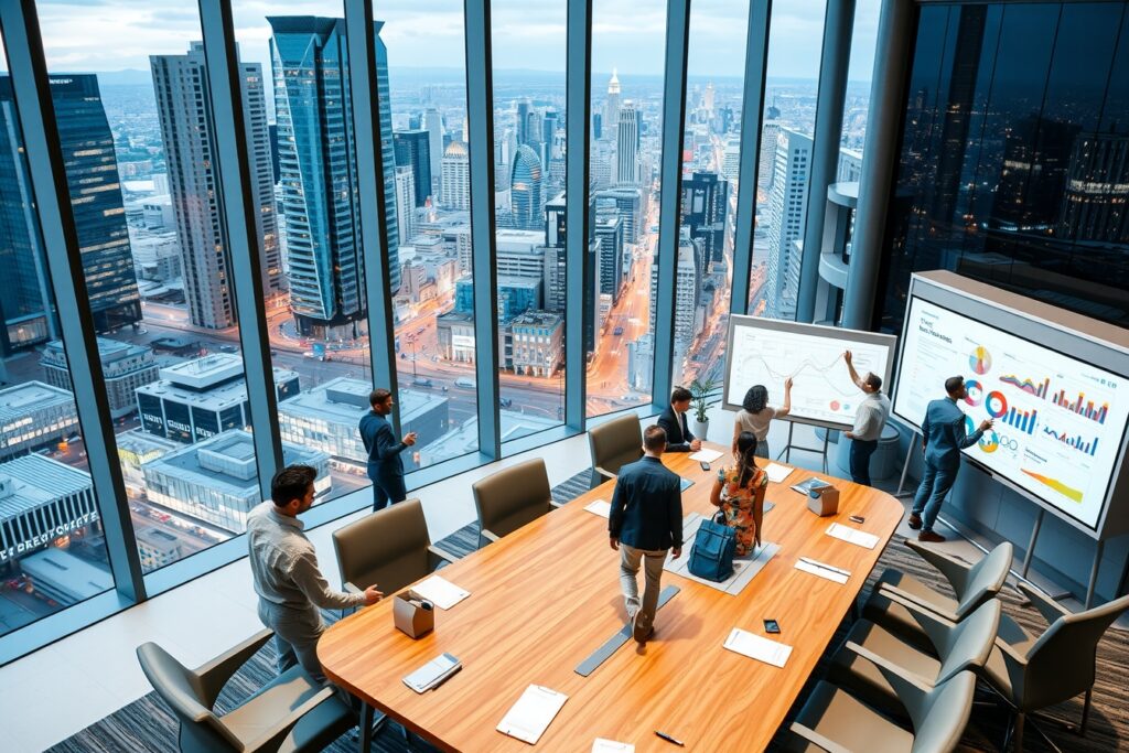 Modern Office Collaboration in a High-Rise – free AI stock image