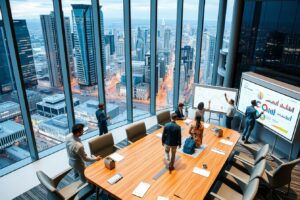 Modern Office Collaboration in a High-Rise – free AI stock image