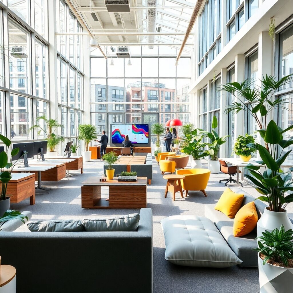 Modern Office with Collaborative Workspace Design – free AI stock image