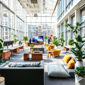 Modern Office with Collaborative Workspace Design – free AI stock image