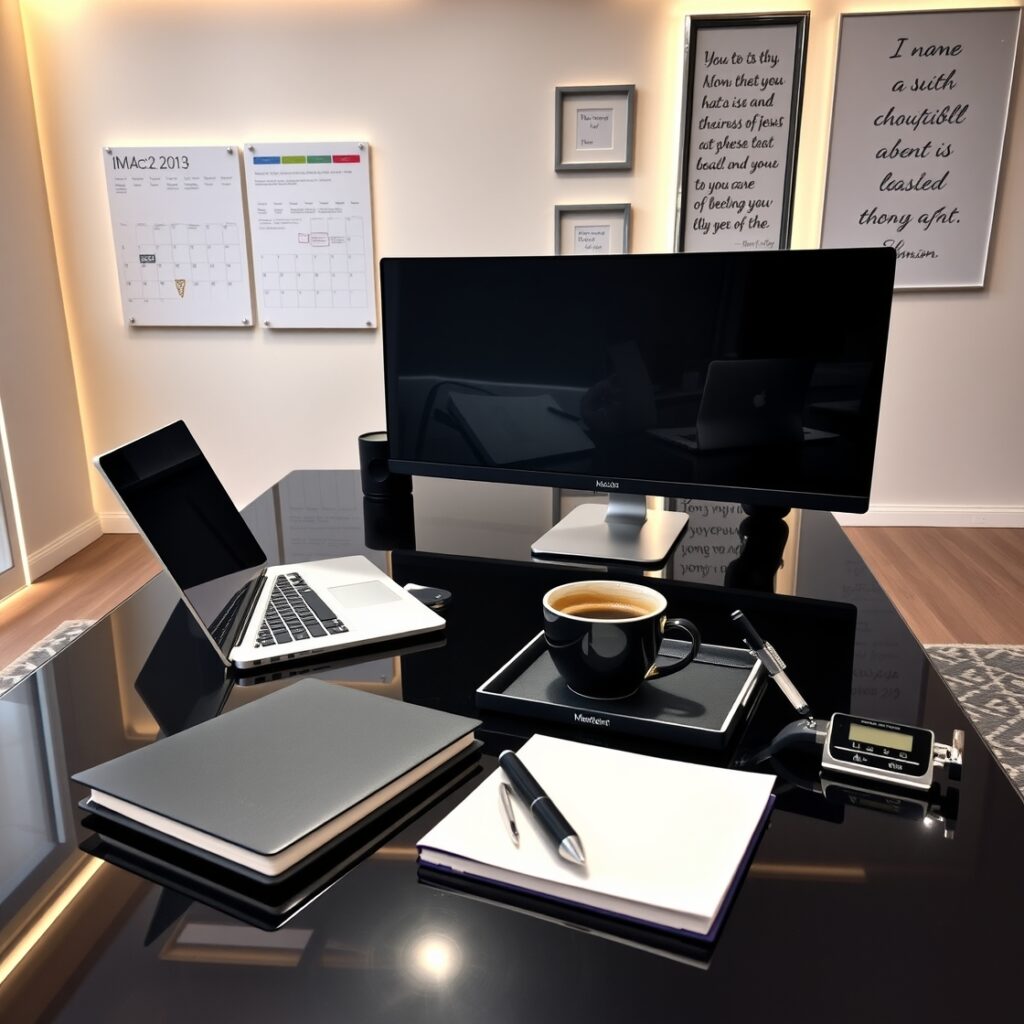 Modern Office Desk with Business Essentials – free AI stock image