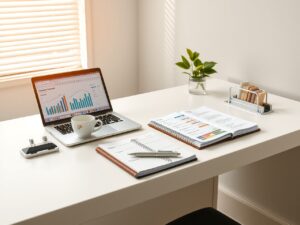 Modern Office Desk with Business Essentials – free AI stock image