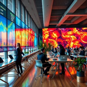 Modern Office Environment with Financial Charts – free AI stock image