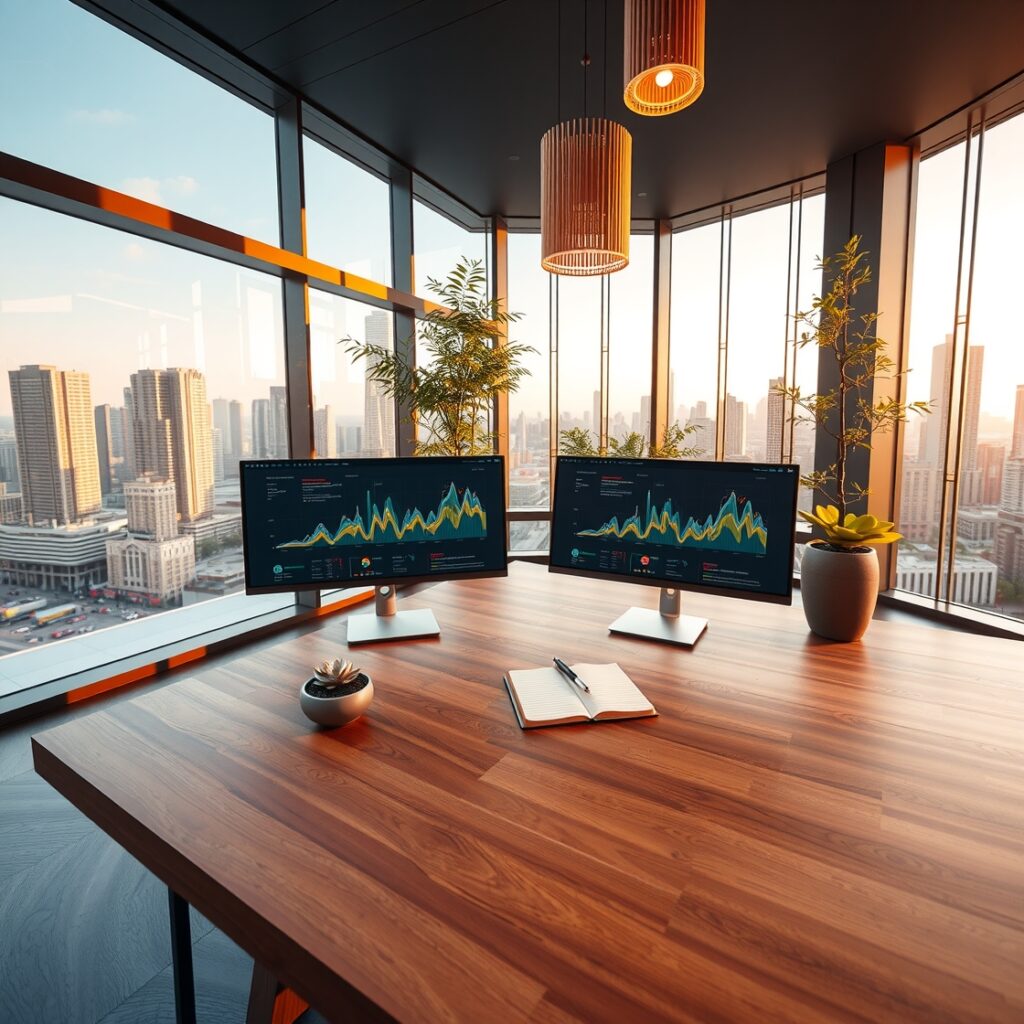 Modern Office Environment with High-Tech Gadgets – free AI stock image