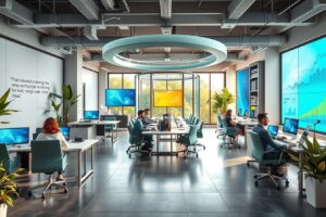 Modern Office with Innovative Technology and Charts – free AI stock image