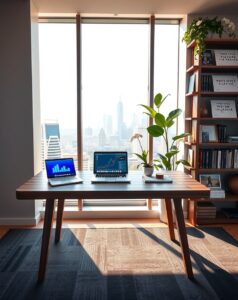 Modern Office Setup with Technology and Design – free AI stock image