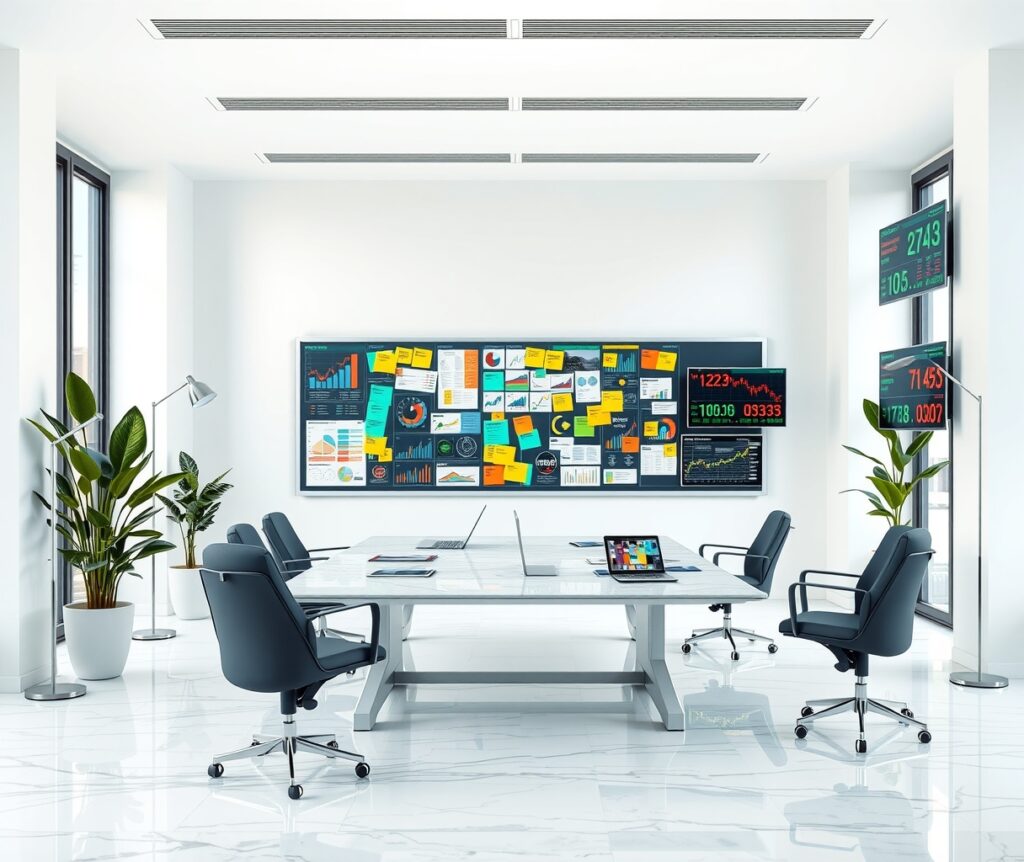 Modern Office Space with Business Strategy Board – free AI stock image