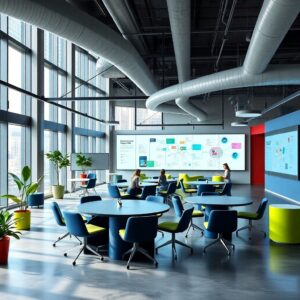 Modern Office Space with Collaborative Work Areas – free AI stock image