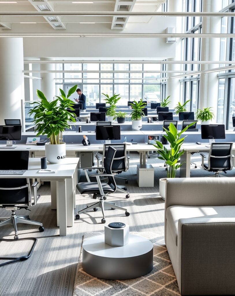 Modern Office Space with Collaborative Workstations – free AI stock image