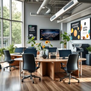 Modern Office Space with Collaborative Workstations – free AI stock image