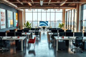 Modern Office Space with Collaborative Workstations – free AI stock image