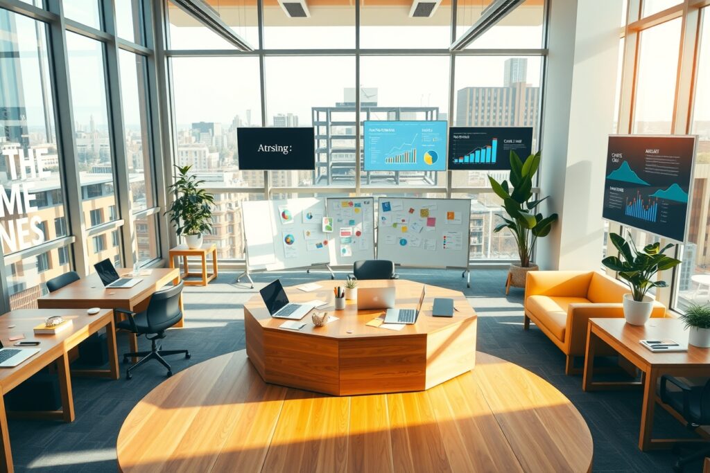 Modern Office Space with Team Collaboration – free AI stock image