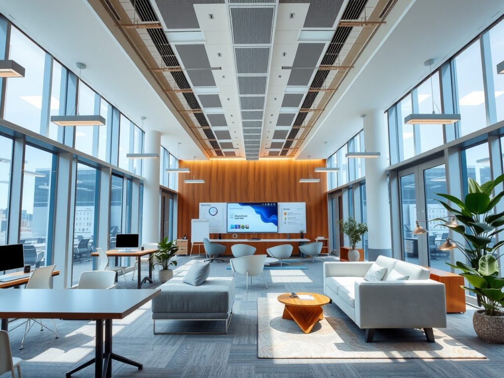 Modern Office Space with Technology and Collaboration – free AI stock image