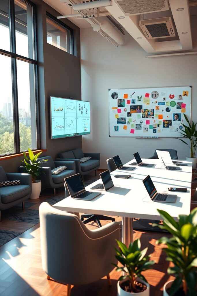 Modern Office with Collaborative Business Tools – free AI stock image