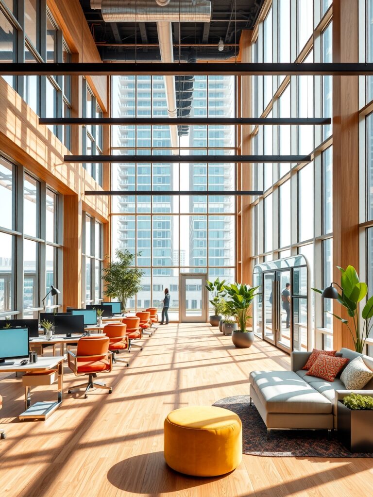 Modern Office with Collaborative Workspace Design – free AI stock image
