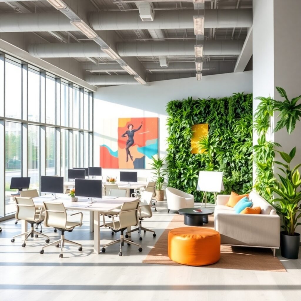 Modern Office with Collaborative Workspace Setup – free AI stock image