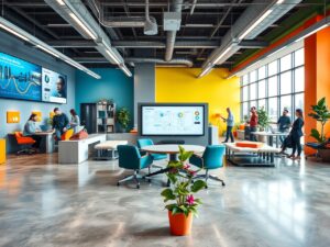 Modern Office with Collaborative Workspaces – free AI stock image
