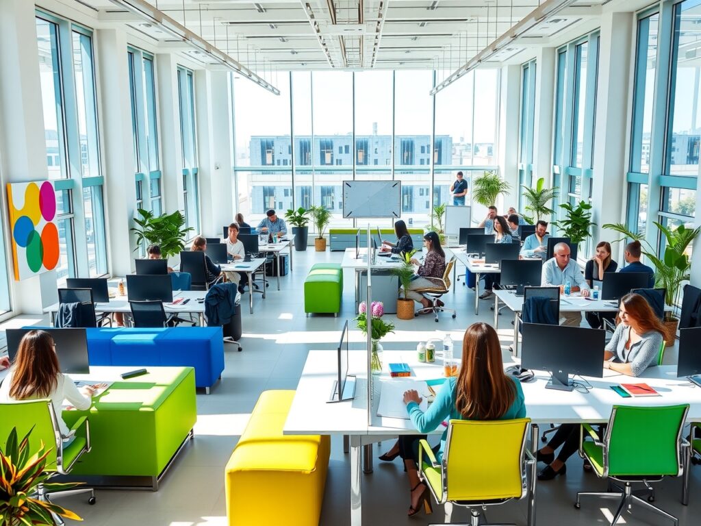 Modern Office with Collaborative Workspaces – free AI stock image