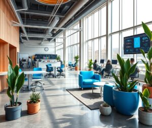 Modern Office with Collaborative Workspaces – free AI stock image