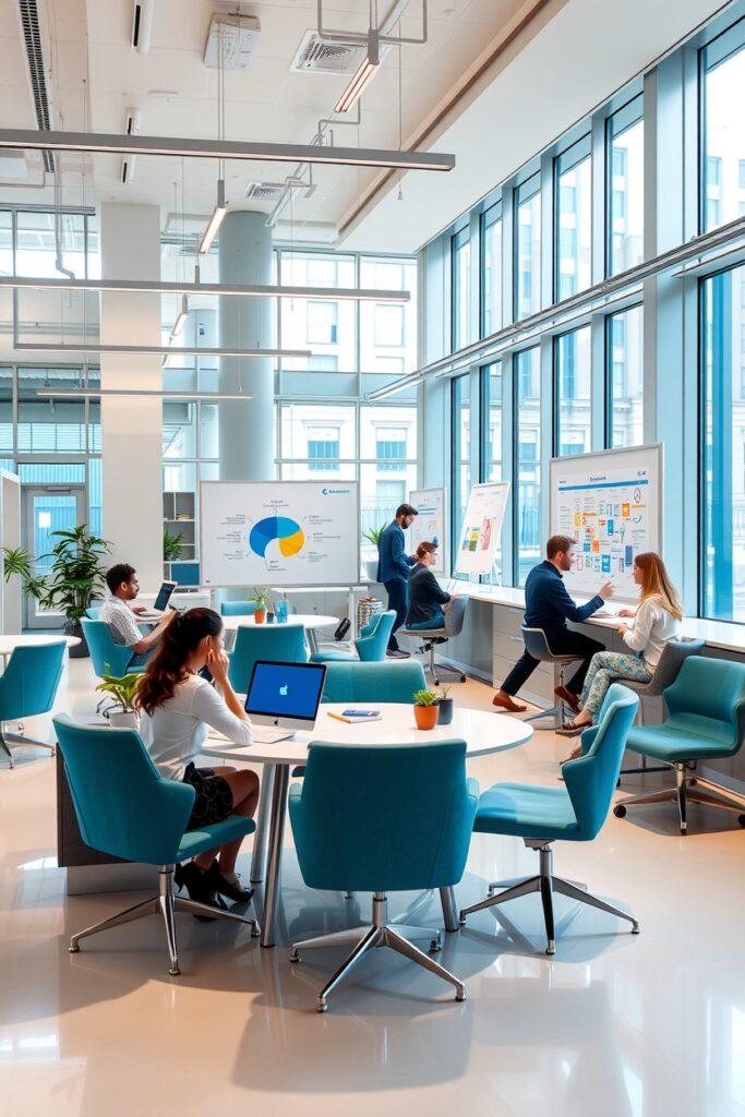 Modern Office with Collaborative Workspaces – free AI stock image