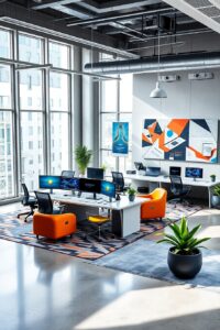 Modern Office with High-Tech Workstations – free AI stock image