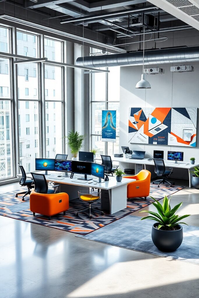 Modern Office with High-Tech Workstations – free AI stock image