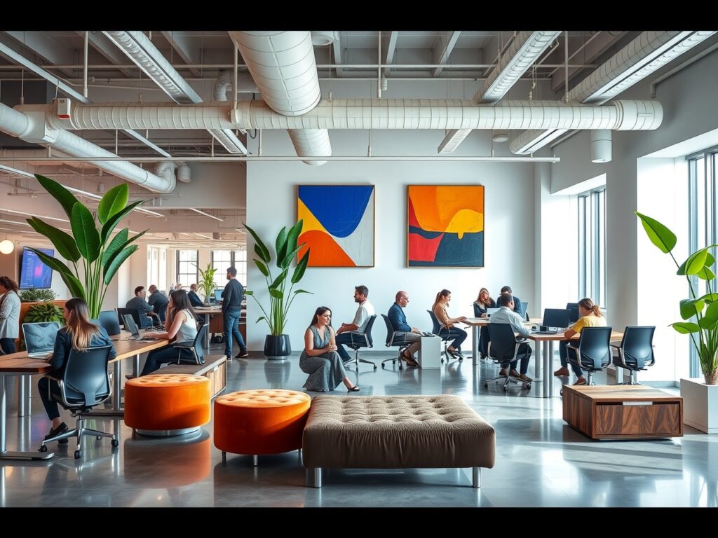 Modern Office with Innovative Workspace Design – free AI stock image
