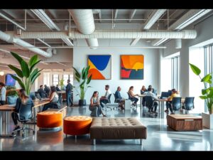 Modern Office with Innovative Workspace Design – free AI stock image