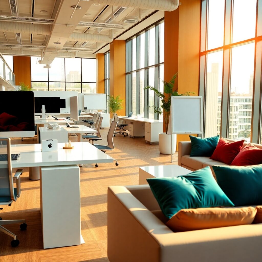 Modern Office with Innovative Workspace Design – free AI stock image