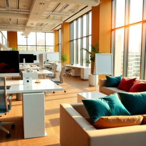 Modern Office with Innovative Workspace Design – free AI stock image