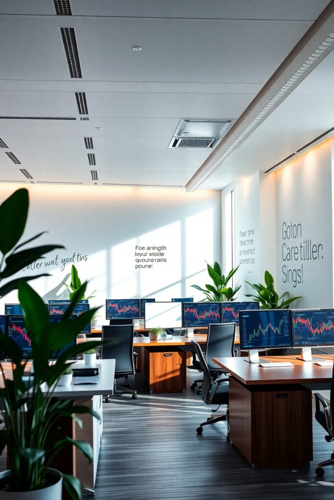 Modern Office with Tech and Finance Elements – free AI stock image