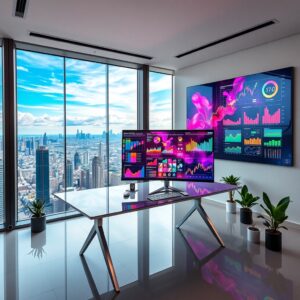Modern Office Workspace with Business Charts – free AI stock image