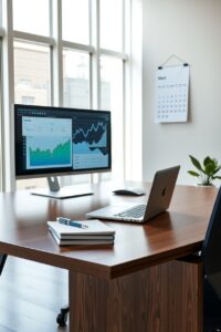 Modern Office Workspace with Business Essentials – free AI stock image