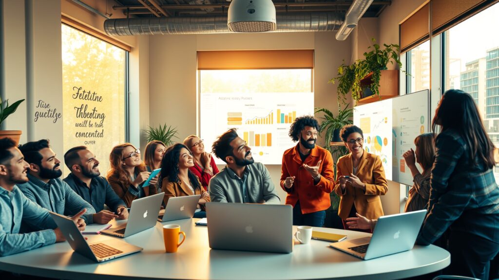 Modern Office Workspace with Business Professionals Collaborating image – free AI stock image