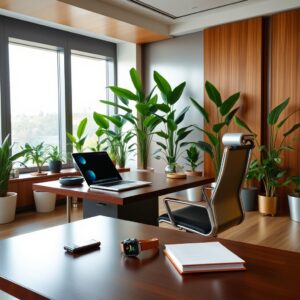 Modern Office Workspace with Tech Gadgets – free AI stock image