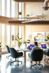 Modern Office Workspace with Tech Gadgets – free AI stock image