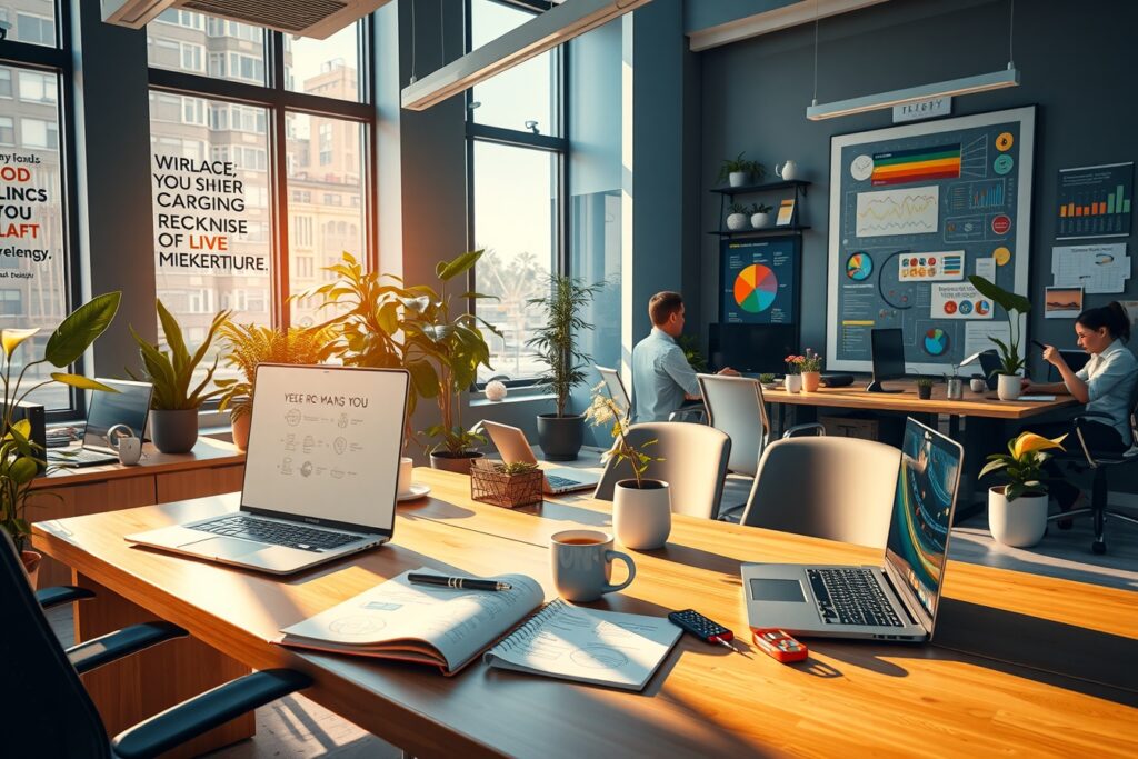 Modern Office Workspace with Tech Gadgets – free AI stock image
