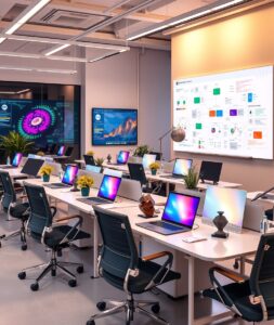 Modern Office Workspace with Technology – free AI stock image