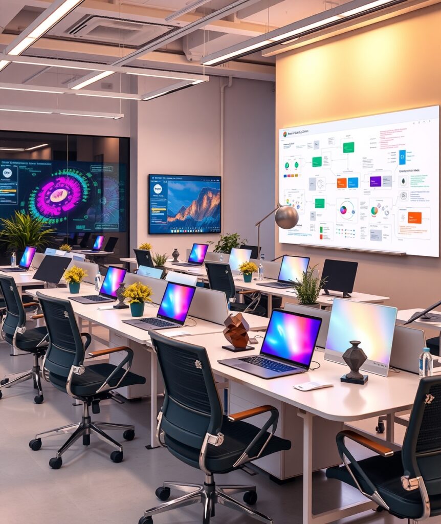 Modern Office Workspace with Technology – free AI stock image