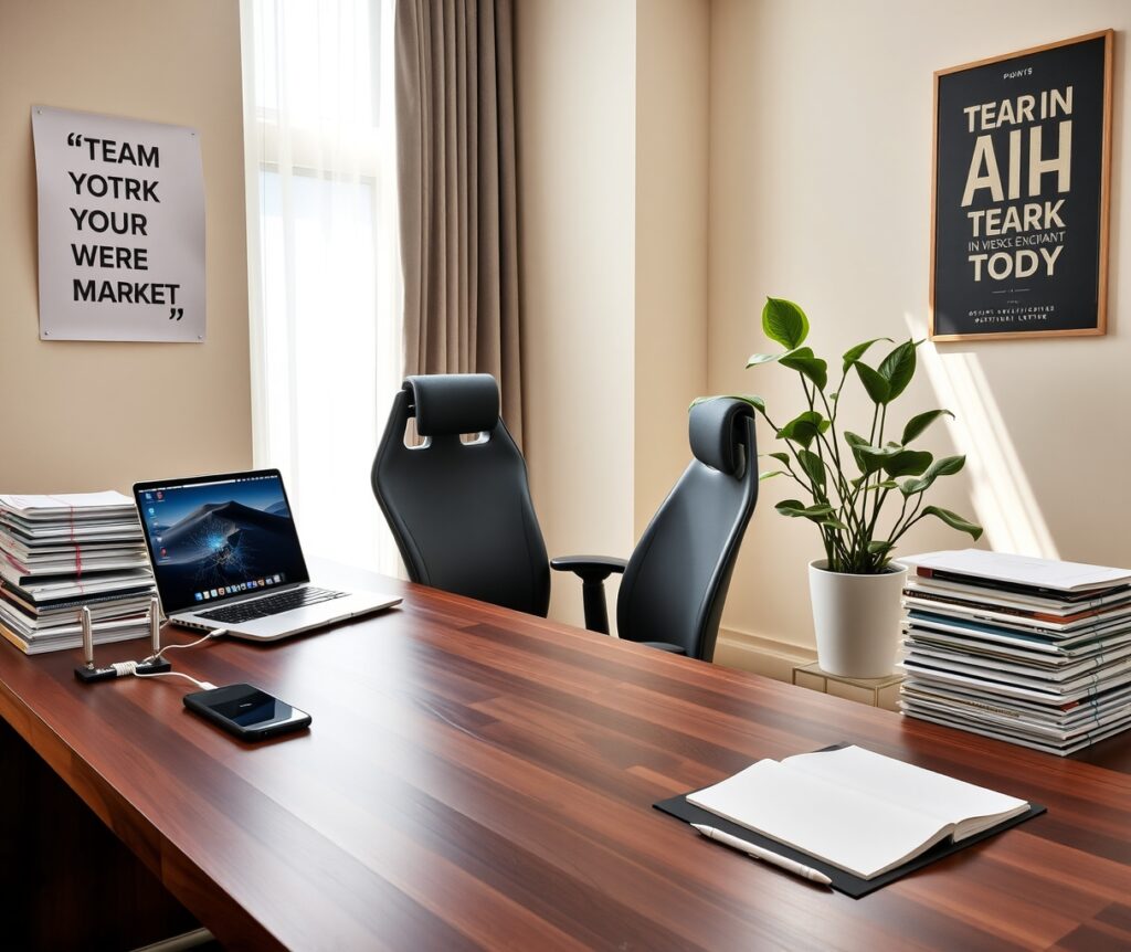 Modern Office Workspace with Technology – free AI stock image