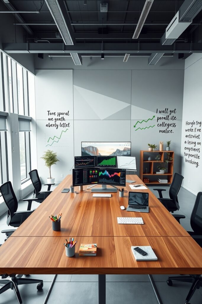 Modern Office Workspace with Technology and Finance – free AI stock image