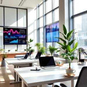 Modern Office Workspace with Technology and Planning – free AI stock image