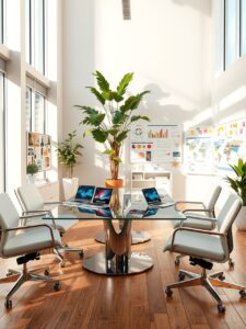 Modern Office Workspace with Technology and Strategy – free AI stock image