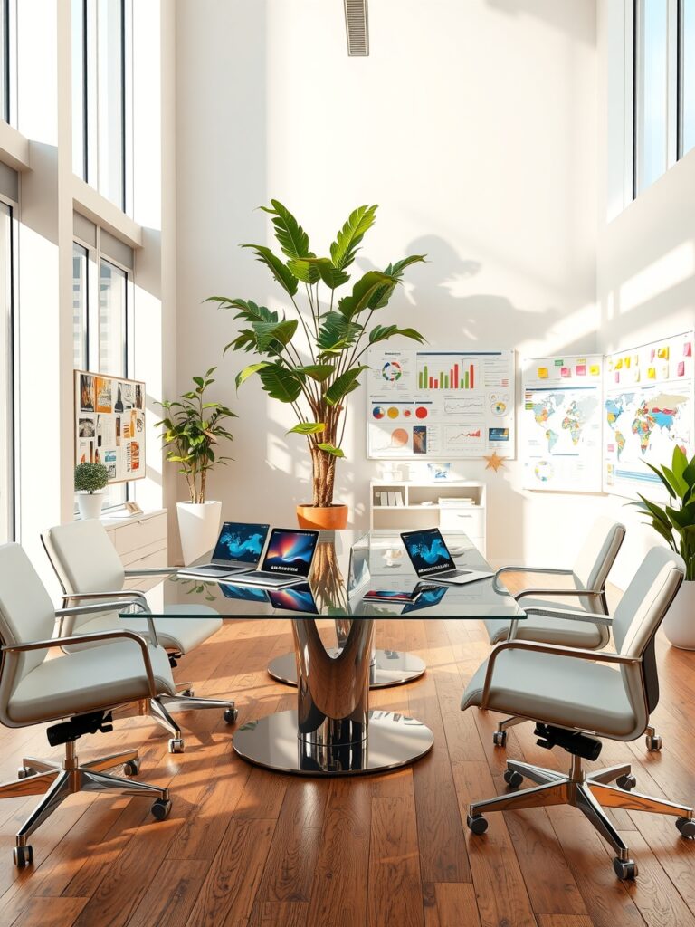Modern Office Workspace with Technology and Strategy – free AI stock image
