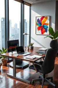Modern Office Workspace with Technology Integration – free AI stock image