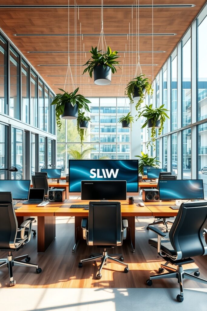 Modern Office Workspace with Technology Setup – free AI stock image
